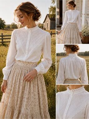 Laura Mae White Prairie Cottagecore Victorian Romantic Prairiecore Blouse